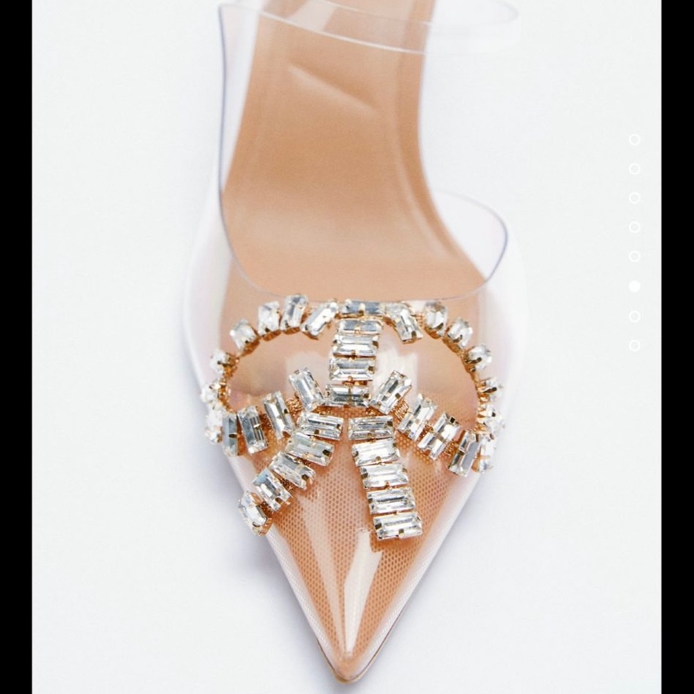 zara vinyl mules with shiny bow